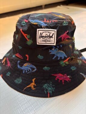 Herschel Supply Company Kids' Black Bucket Hat with Multicolor Dinosaur Print